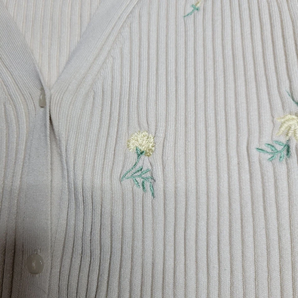 H&M кремовый ребристый кардиган с цветочной вышивкой и застежкой на пуговицах женский XL - Изображение 4 из 4