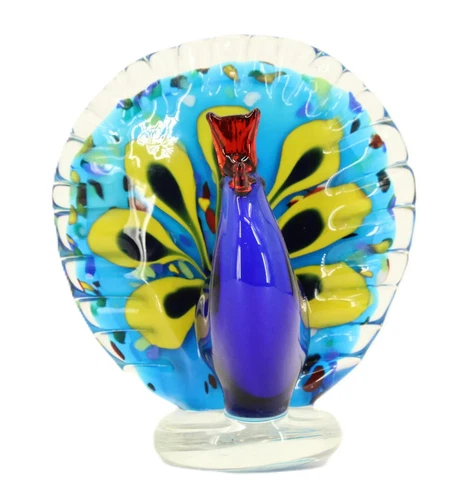 Dale Tiffany Murano Glass Peacock 6.3" Wide x 7.5" Tall  EXC LOOK