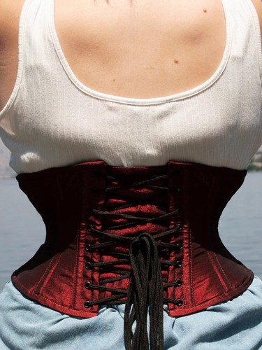 New Defective 201 28” Authentic Ruby Red Shantung Steel Boned Underbust Corset - Picture 2 of 3