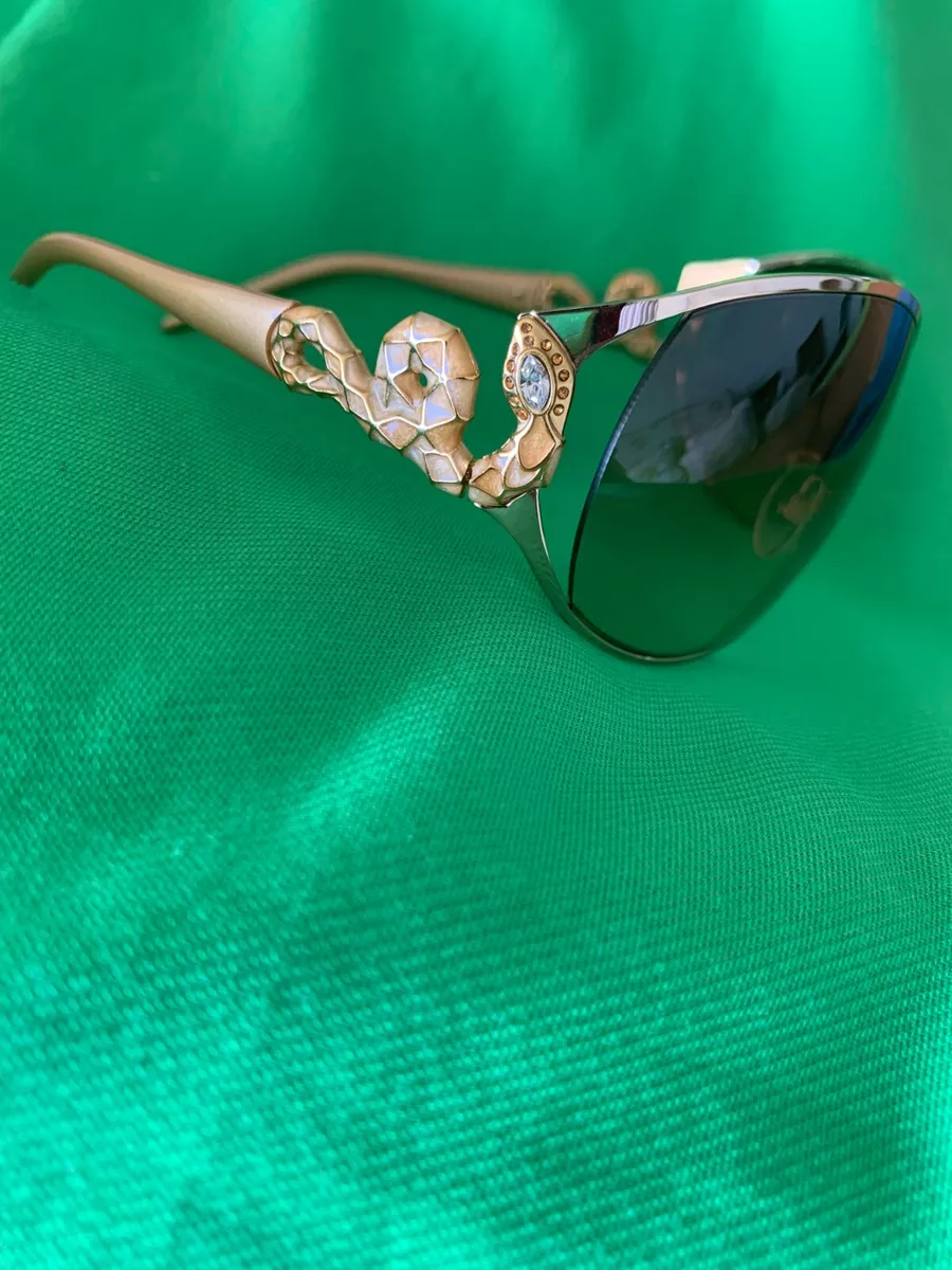 SUNGLASSES WOMEN ROBERTO CAVALLI GOLD TONE GREEN STONE one of a kind