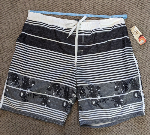 Men's OP Swim Big and Tall Trunks Board Shorts Black White Striped 3XL (48-50) - 第 1/3 張圖片