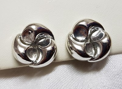VINTAGE SCHMUCK OHRRINGE BLUME signiert LISNER METALL SILBERFARBEN / D3