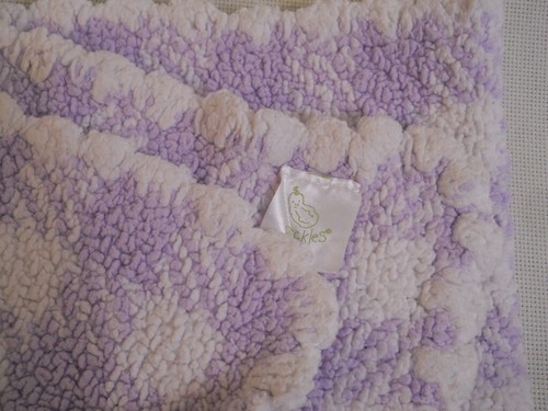 Pickles Baby Blanket soft chenille lavender purple white squares scalloped trim - Picture 3 of 3