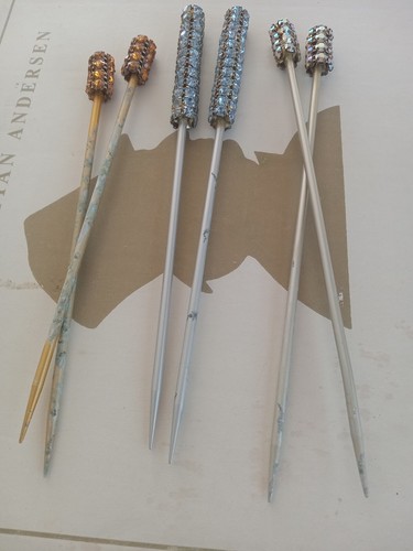 6 Rhinestone Hair Stick Fragile Thread Used Discolored stick | eBay