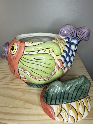 Vintage WCL China Koi Fish Ceramic Pitcher With Lid Whimsical Kitchen Decor - Picture 7 of 8