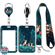 Cute Lanyard with Badge Holder for Teacher, Galaxy Fox Retractable Reel Clip