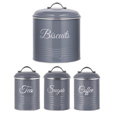 Retro Canister Set With Biscuit Tin Tea Coffee Sugar Jars Airtight Storage