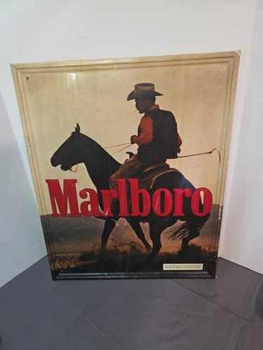Vintage Marlboro Metal Tin Sign Tobacco Cigarette Cowboy Advertisement 17¼x 21¼