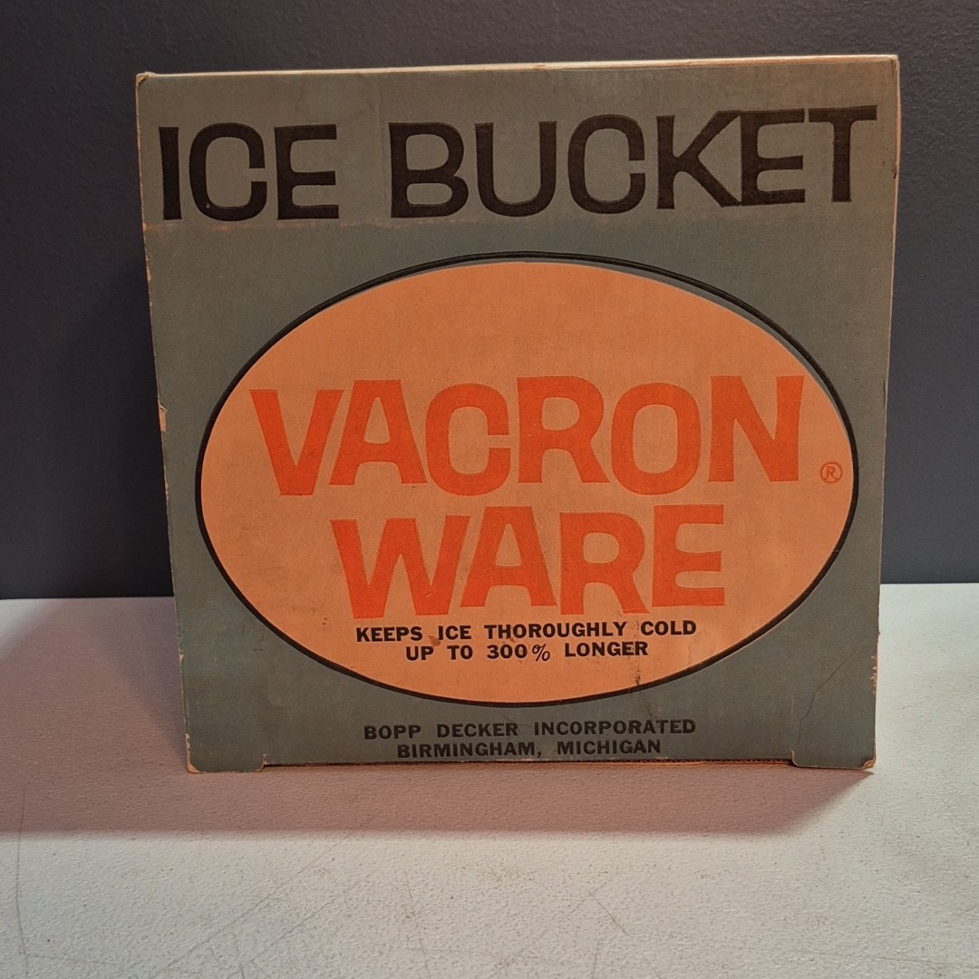 MCM Cream/Brown BOPP-DECKER VACRON Vintage Ice Bucket w/ Chrome Handle