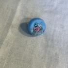 Vintage Glass Pink Flower Blue Paperweight Metal Shank Button BCD-58