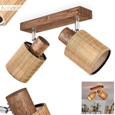 HOFSTEIN Dumenza moderne Deckenlampe Holz/Metall/Bambus Dunkelbraun/Chromfarben