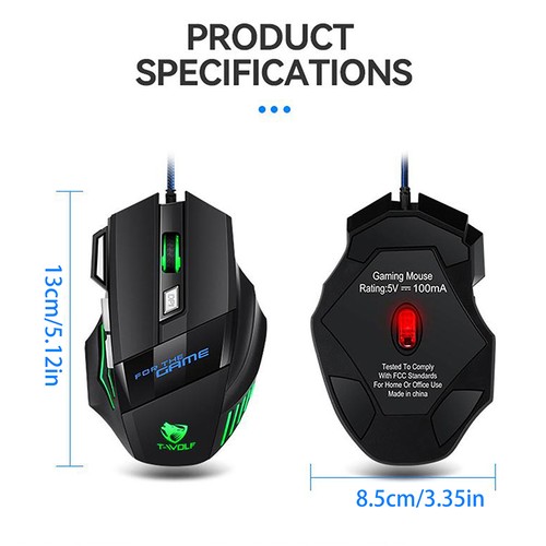 7D Wired Mouse USB Gaming Mouse RGB Backlit Ergonomic Game Mice - Afbeelding 3 van 9