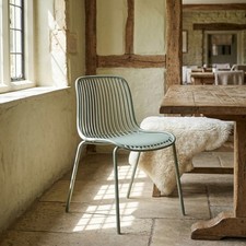 CONTEMPORARY MODERN LINEAR SAGE GREEN PLASTIC DINING CHAIR WITH METAL LEGS