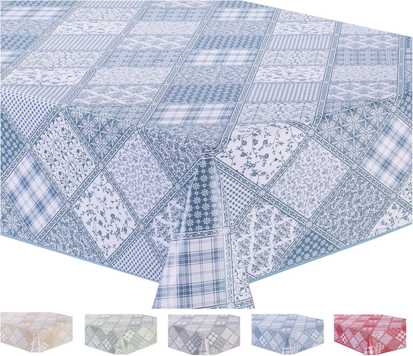 Wachstuch Tischdecke Abwaschbar Eckig 140 X 240 Cm Blau Grau-image