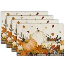 Anydesign Fall Pumpkin Placemats Rustic Harvest Table Mats Non-slip He