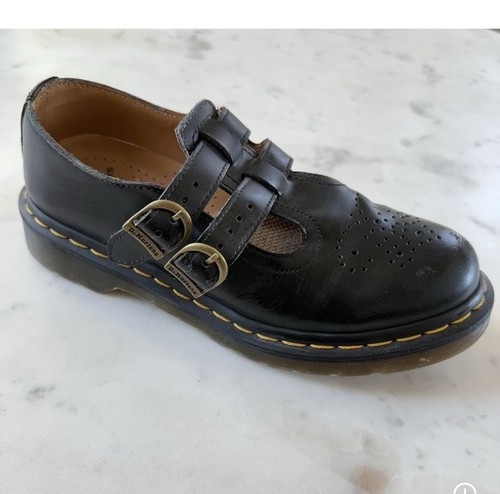 Dr Martens Womens 12916 Mary Jane Black Smooth Leather Double Buckle US Size 7