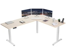 VIVO Light Wood / White Electric 75" x 63" Corner Desk Workstation