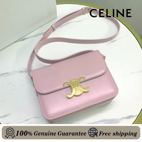 CELINE Triomphe Teen baby pink Calfskin Shoulder Bag & Authentic