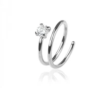 Stainless Steel Double Hoop w/ 2.5mm Clear CZ Nose Ring Annealed Silver & Gold