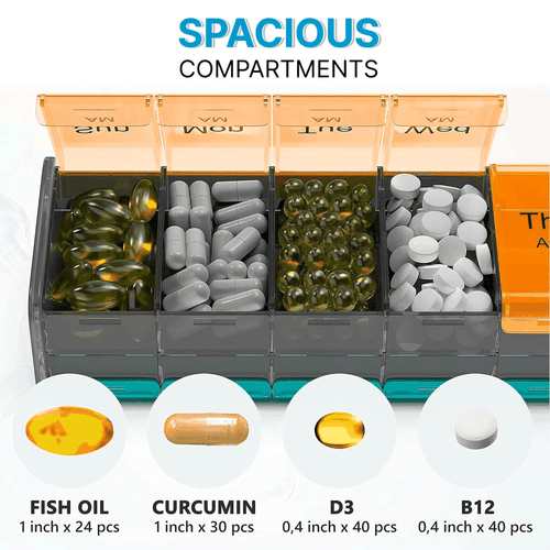 Organizador de píldoras extra grande XXL soporte de vitaminas para suplementos semanales doble - Imagen 2 de 8