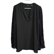 Tahari Semi Sheer Tunic Womens 2X Black Lace Sleeves Corpcore Academia NEW