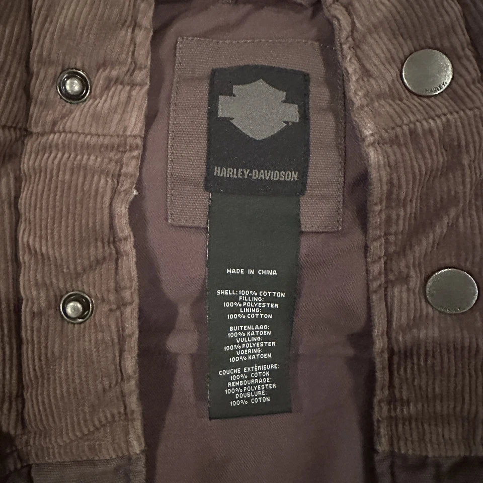 Harley-Davidson Vest Mens L Green Brown Quilted Snap Front Corduroy Puffer - image 3 of 4