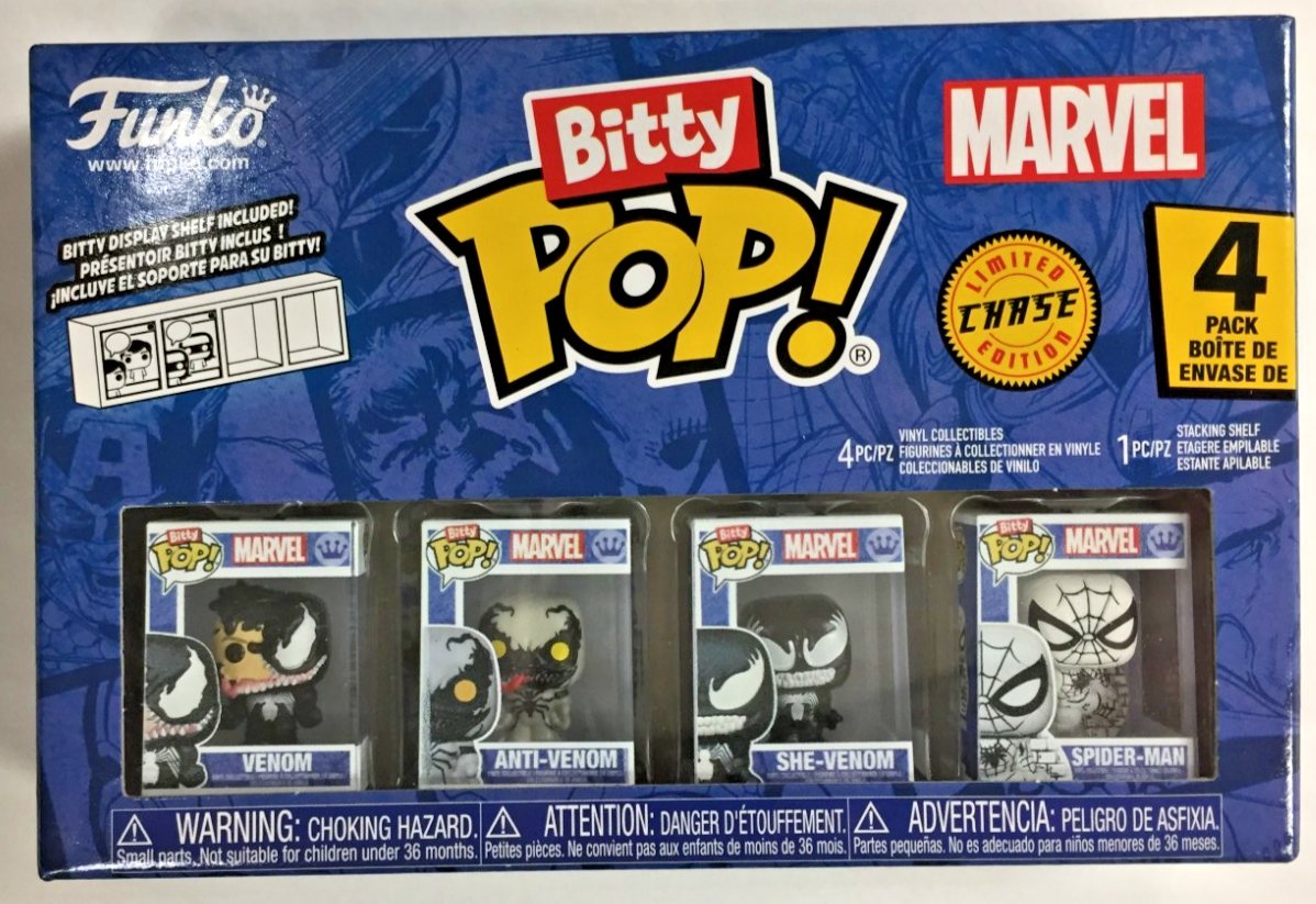 Funko Bitty POP! 4 Different Venom Chase Set of 4 in 1 Box Spider Man B&W