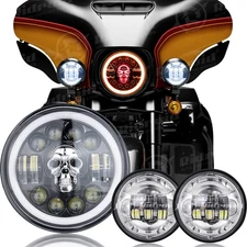 For Harley Davidson Electra Glide FLHTC RGB 7" LED Headlight +4.5" Passing Light