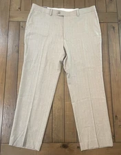 New! ($80) Saddlebred Mens Taupe Plaid Dress Pants 42X30 Suit Separates Pleated