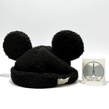 Tokyo Disney Resort Mickey Mouse Black Boa Fluffy Hat Cap Ears Headband Japan
