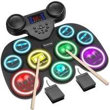 Electric Drum Set with 7 Color LED Lights, 9-Pads Electronic Drum Set for Kid...