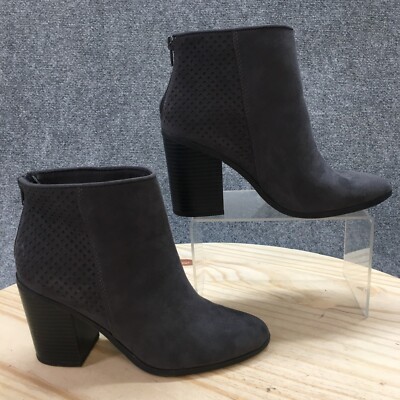 American Eagle Boots Womens 7.5 Ankle Bootie Gray Fabric Almond Toe Block Heels