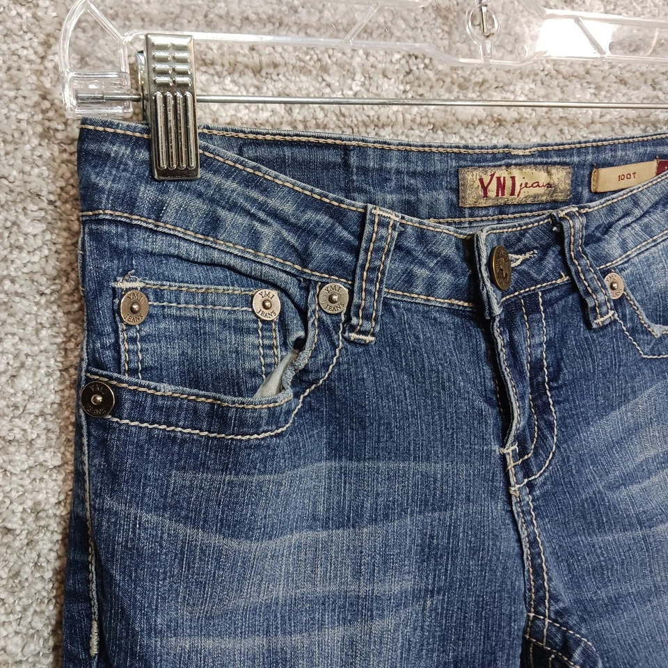 Pantalones de mezclilla YMI para mujer talla 1 azul corte bota estrás solapa bolsillos occidentales años 90 Foto 3 de 4