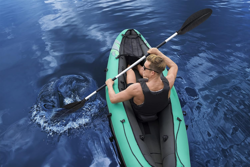 INFLATABLE KAYAK Single Person w/Seat, Paddle, Hand Pump, Storage Carry Bag - Picture 4 of 11