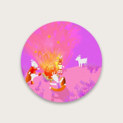 Sticker Vinyl Goats Fire Magic Fantasy Dance Decoration Round form Adorable Cute