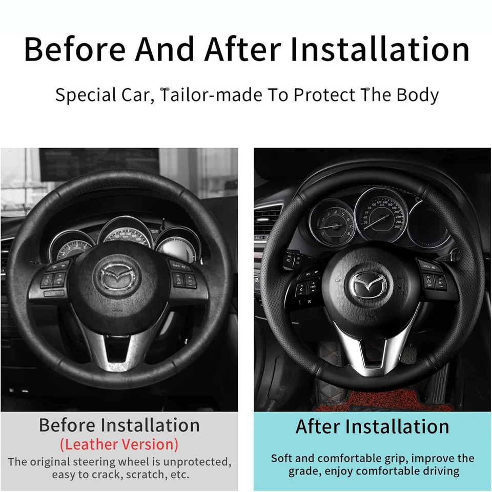 Cubierta del volante para Mazda 3 6 2014-2016 costura a mano envoltura de cuero Foto 4 de 4