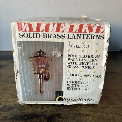 Vintage NOS Value Line Solid Polished Brass Wall Lantern W Beveled Glass - Picture 9 of 10
