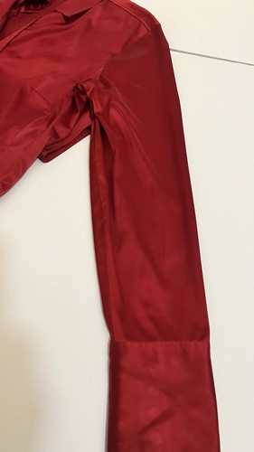 New York & Company Gr. L rot Satin Knopfleiste Stretch Top Bluse Damen - Bild 4 von 4