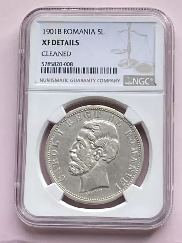 Romania Romania 1901 5 Lei Silver Circulated Coin NGC Graded Bucharest Roumanie