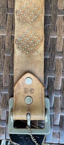 JOED Vintage Brown Leather Belt Upcycled 40s Military Belt XL 38 X Stud Pyramid - Picture 5 of 9