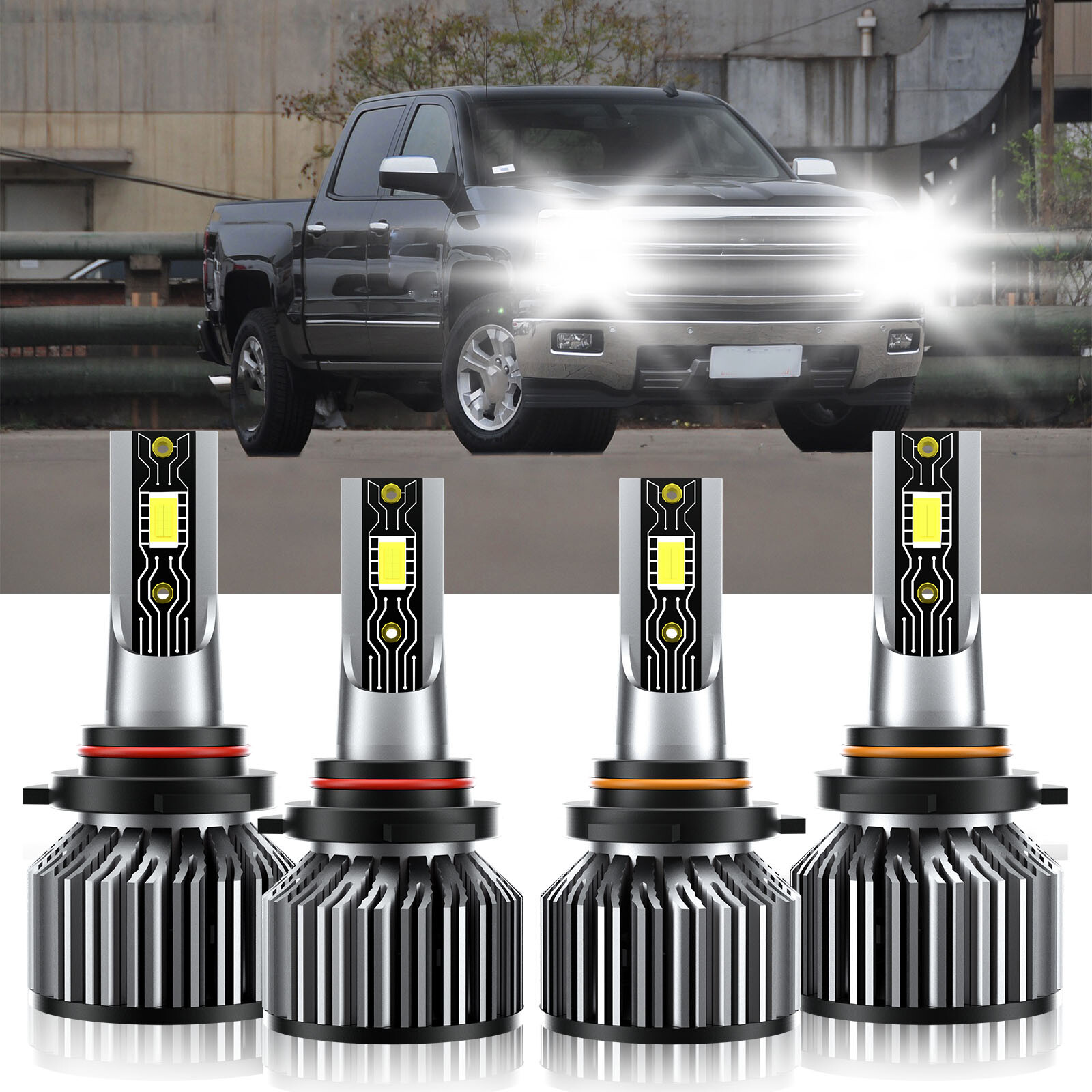 For Chevrolet Silverado 1500 1999-2006 4X 9005 9006 LED Headlight Bulb 6500K