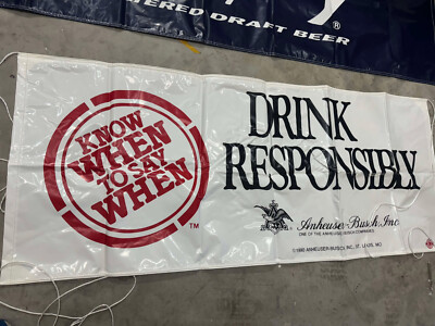 RARE Budweiser Beer Banner BUDWEISER Drink Responsibly Banner 34''x81''