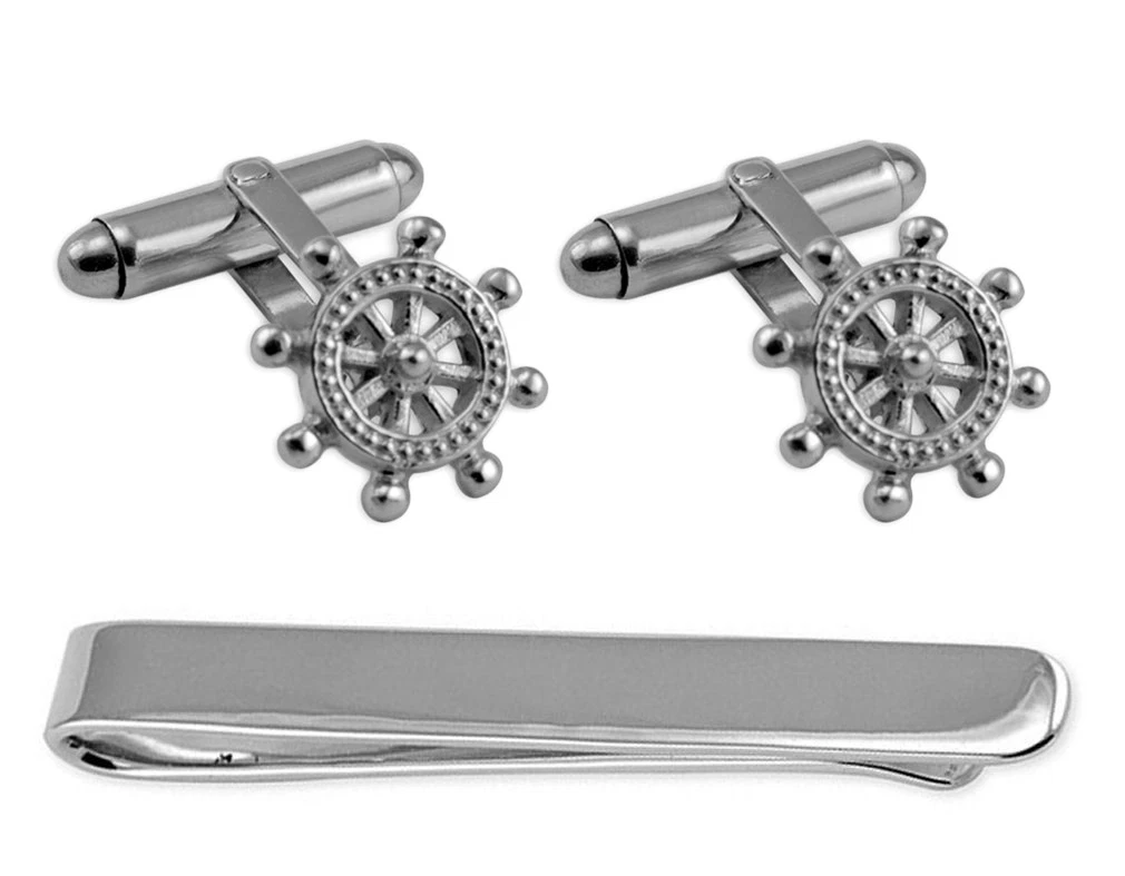 Sterling silver cufflinks shop and tie clip set
