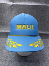 VINTAGE Maui Hat Cap Snap Back Adult One Size Blue Gold Leaf Poly Trucker