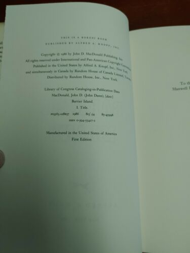 Barrier Island by John D. MacDonald 1986 1st edition Hardcover Dust Jacket - Picture 3 of 6