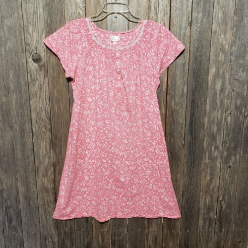 Aria Collection S Gown Knit Pink White Floral Lace Short Sleeve Pockets