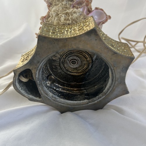 Vintage Leviton Porcelain Lamp Lady Pink Frilly Dress Hat Scarf Brass Base - Picture 12 of 13