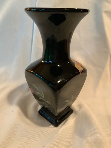 Fenton Art Glass Don Fenton Signature 2002 Hand Painted Black Glass Vase - Picture 7 of 11