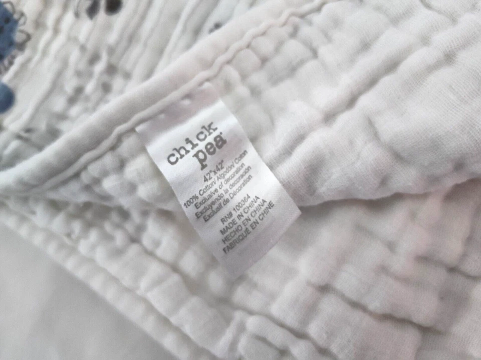 Manta bebé muselina elefante dinosaurio garbanzo guisante 2 capas blanca 35x38 Foto 2 de 3