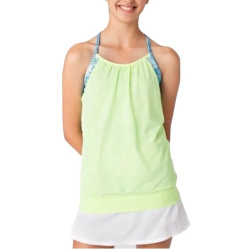 Ivivva Lululemon Faded Zap Neon Yellow Blue Marble Double Dutch Tank Top Girl 10 - Picture 9 of 10